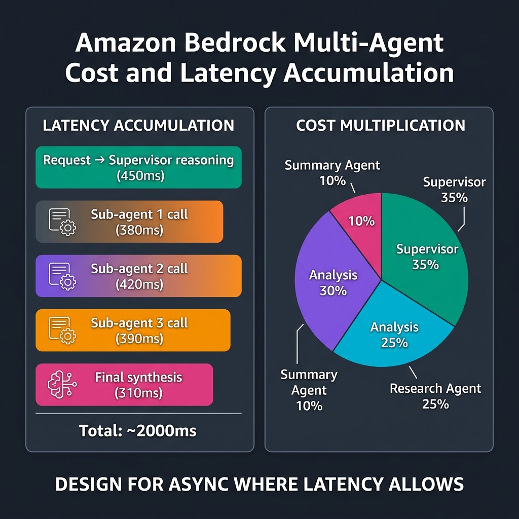 Bedrock multi-agent token cost and latency accumulation per hop