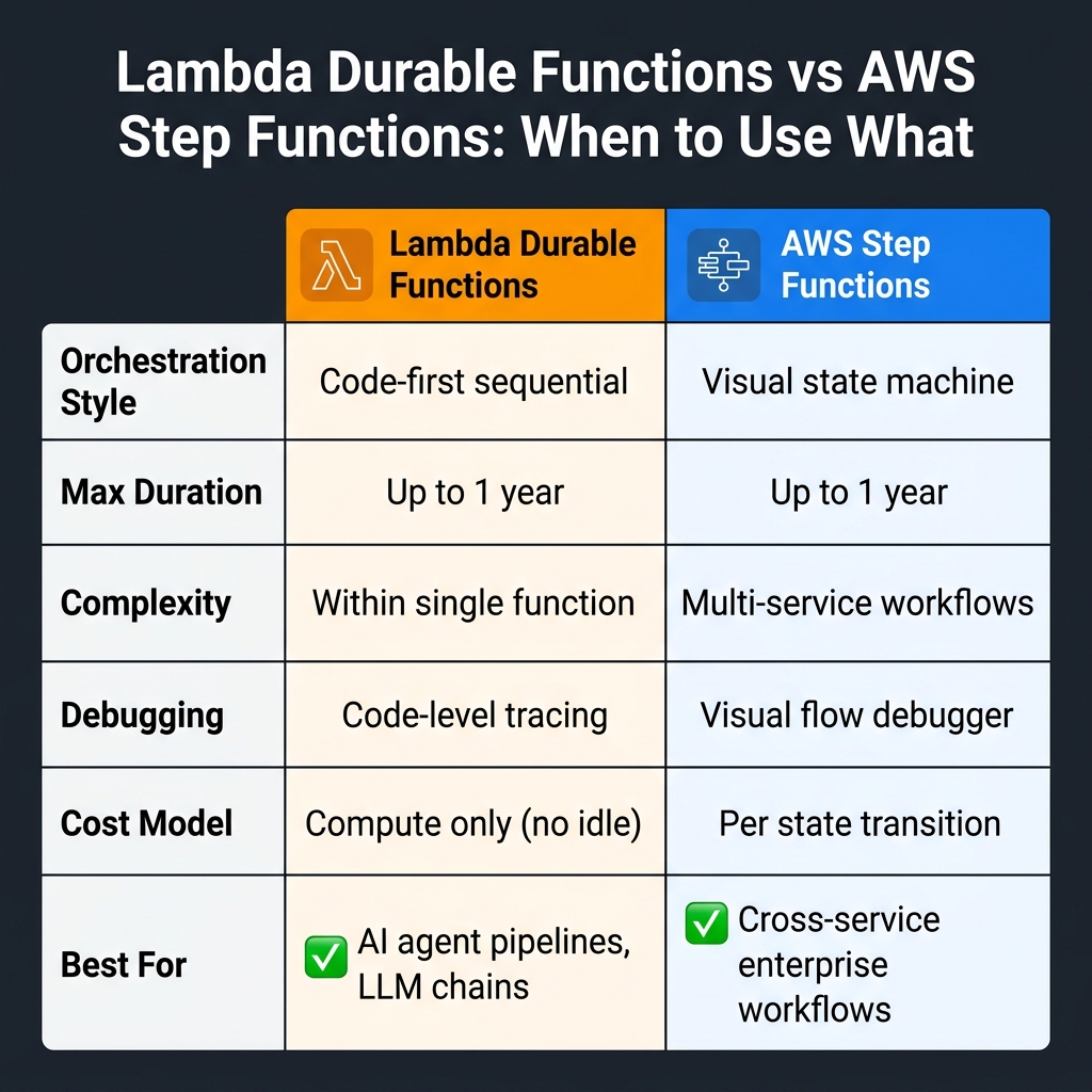 Lambda Durable Functions vs AWS Step Functions decision matrix
