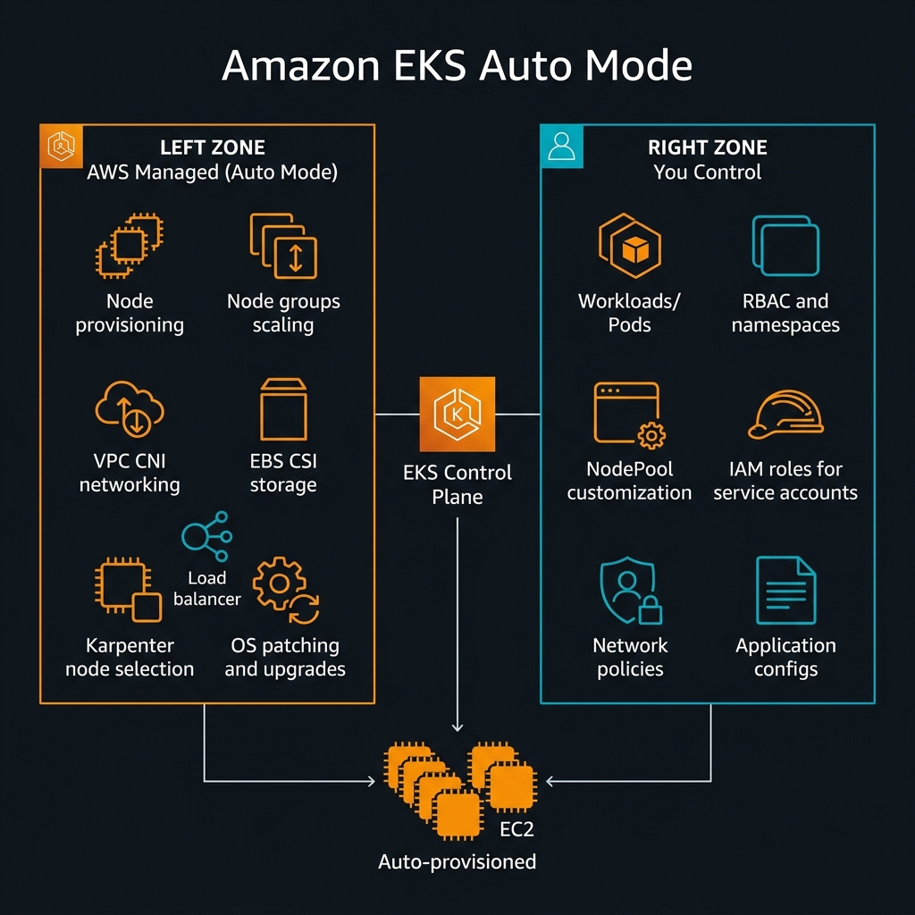 Amazon EKS Auto Mode managed vs customer-controlled boundary