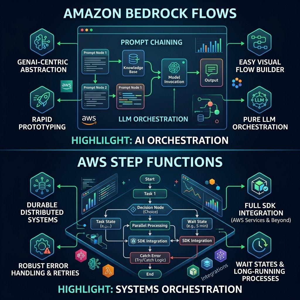 Comparative architecture: Bedrock Flows vs AWS Step Functions